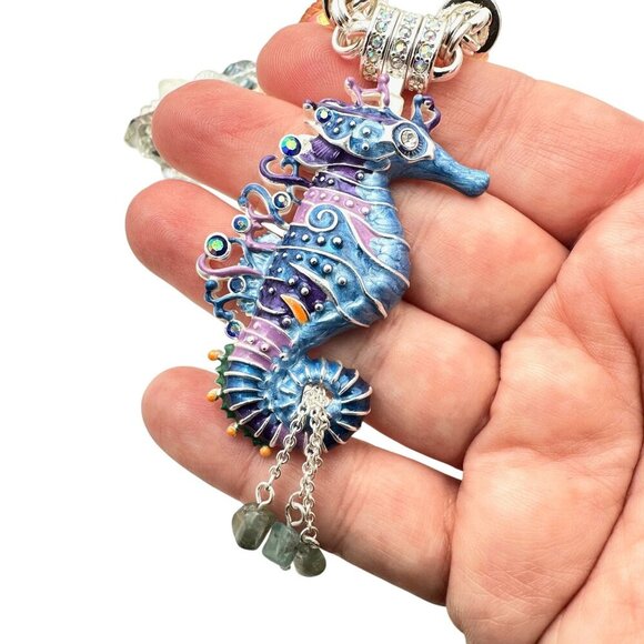 Kirks Folly Womens Necklace Seahorse Magic Crystal Beads Silver Magnetic Clasp - Picture 3 of 4